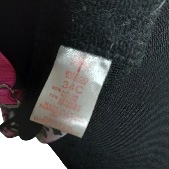 Inteco Intimates Bra 34C Pink Black Leopard Print Adjustable Straps Lingerie NEW - Picture 5 of 6